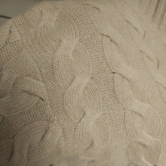 NYC Turtleneck Sweater Angora Wool Mock Neck Beige Cable Knit Long Sleeve Tunic - Picture 9 of 10